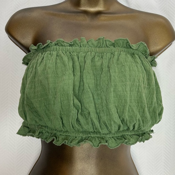 Free People tube top bandeau cropped green size medium - Picture 2 of 6